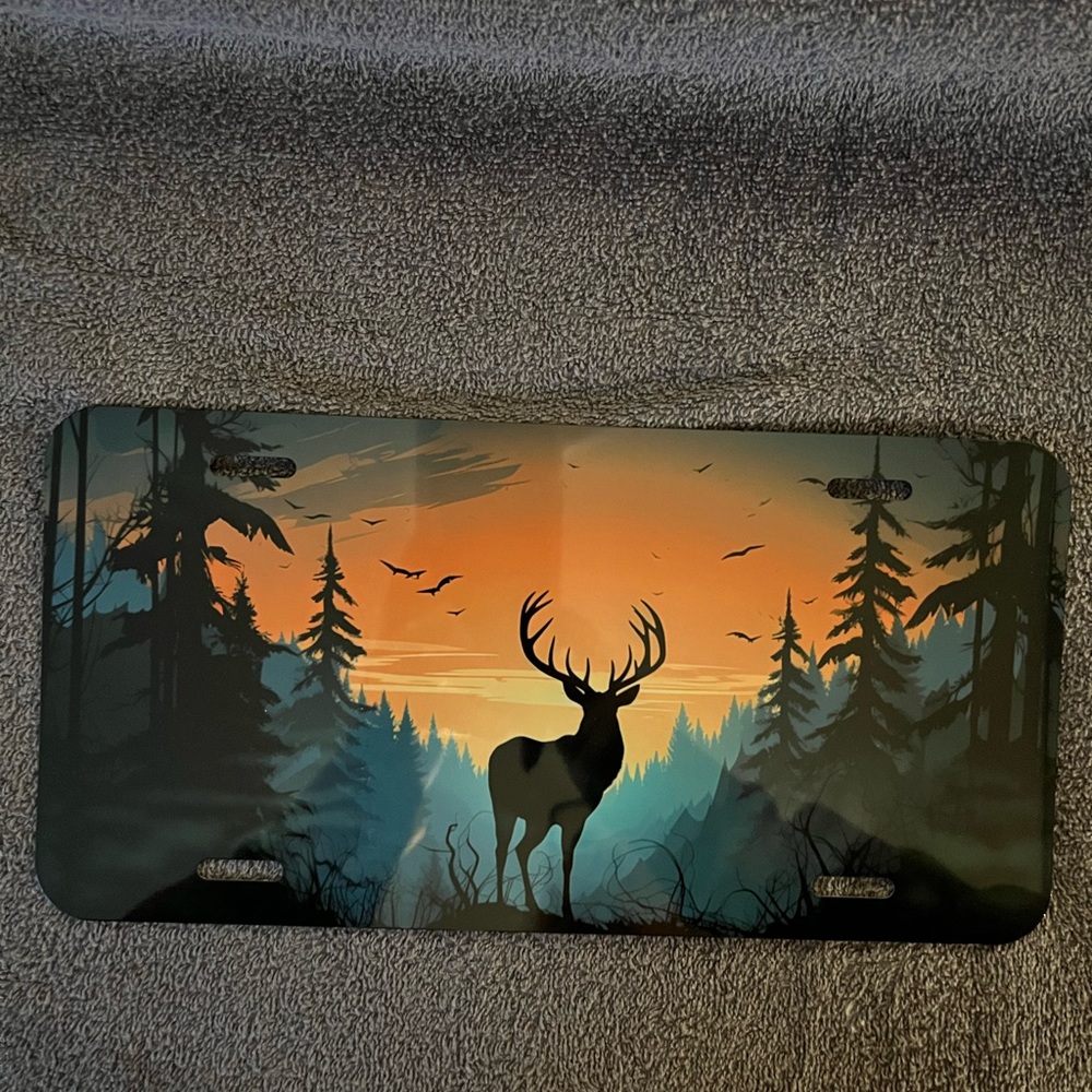 Handcrafted sublimated license plate with matching cup coasters